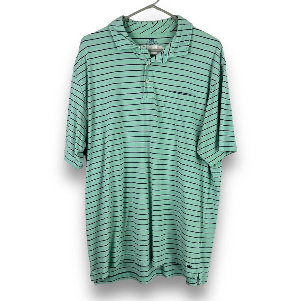 Peter Millar Mens Sz L/XL Seaside Wash Stripe Polo Shirt Golf Tennis Spring